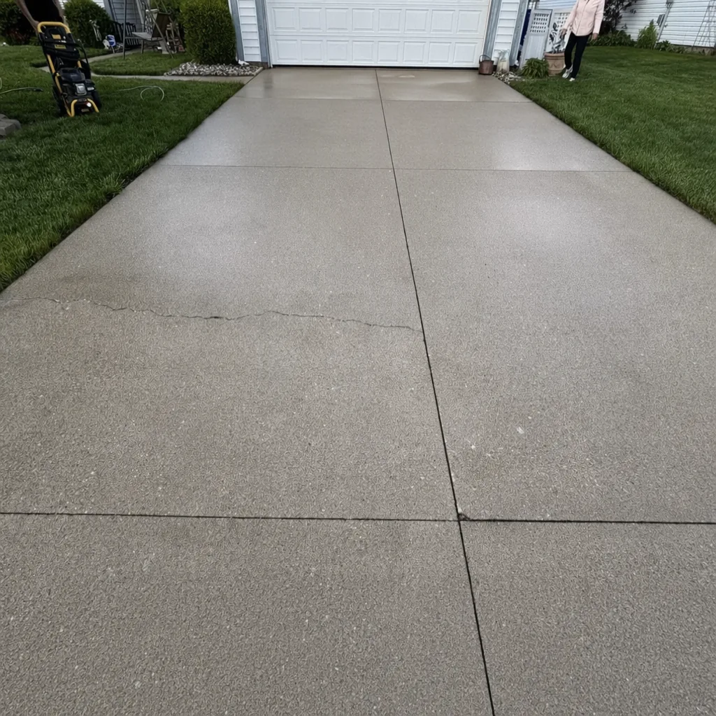 Clean concrete driveway after pressure washing by Trash Splash